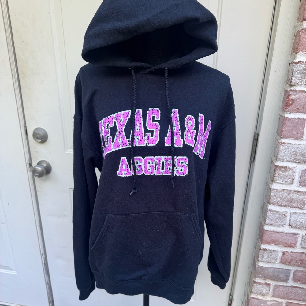Jerzees NuBlend, Long Sleeve, Hoodie, Black/Pink, Texas A&M Aggies, Size Large